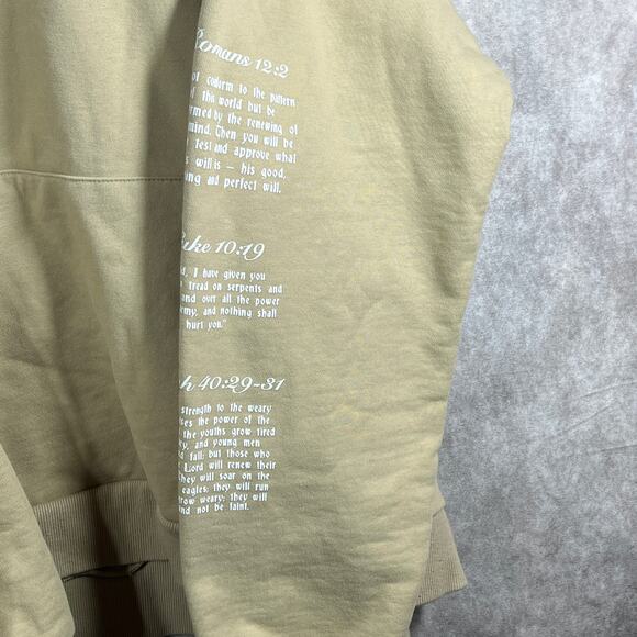 Saint Kaizen Hoodie Sweatshirt Mens Size 2XL Tan Bible Verses Logo Graphic Print - Picture 6 of 14